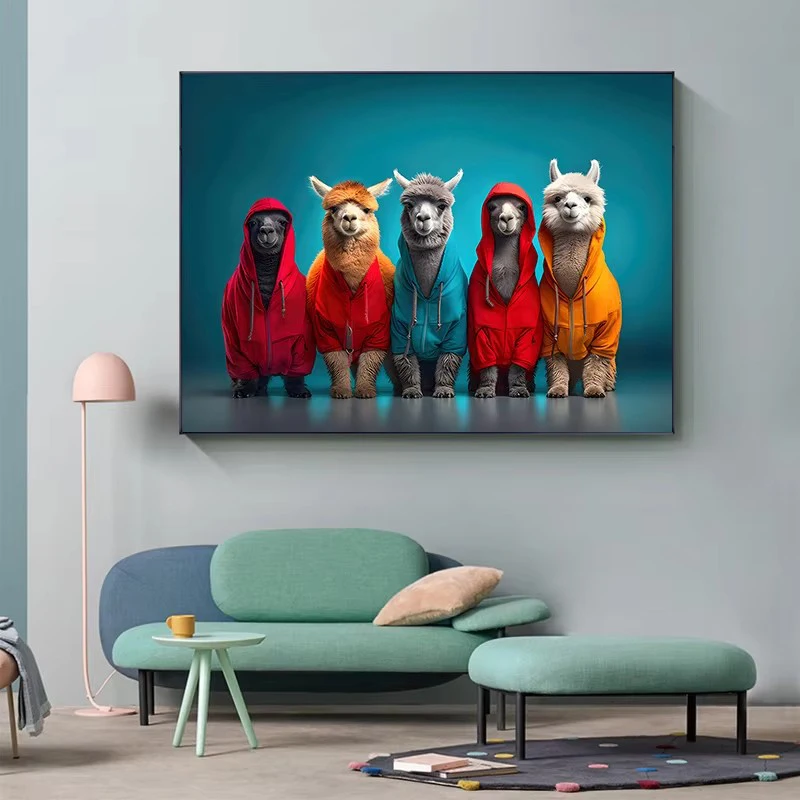 الألبكة اللاما الراكون قماش طباعة اللوحة لطيف موضة الحيوان الجدار ملصق فني صورة حديثة غرفة المعيشة ديكور المنزل كوادروس #2