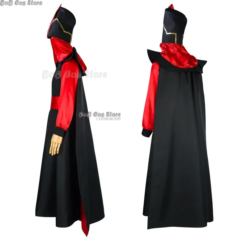 

qq45Anime Movie Fairytale Sorcerer Jafar Cosplay Costume Arab Red Outfits Set Halloween Fancy Suit Party Hat Villian Beard Rolep