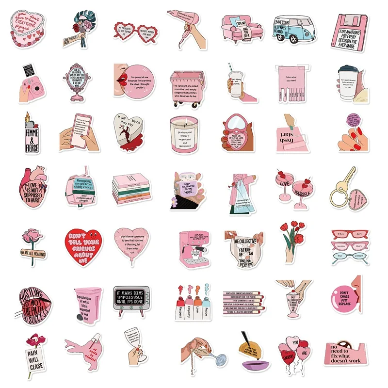 50PCS Kawaii Pink Easy PVC Sticker Aesthetic Decoration Scrapbooking Korean Stationery Hand Accounting Tools Supplies for Kids