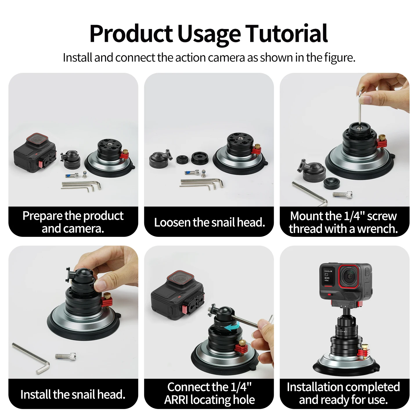 Mini-Kugelkopf, verstellbar, 1/4 Vakuumsaugnapfhalterung, 22 mm, 4 kg Tragkraft, für GoPro, Insta360, DJI 360II Action-Kamera, Glashalterung fürs Auto – Detail 3