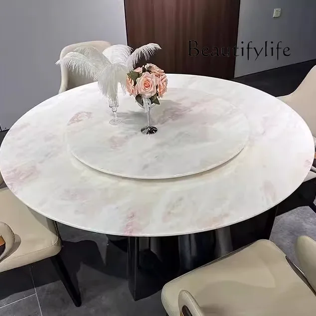 

Rainbow rose luxury stone dining table pure natural marble custom cream wind rectangular round table