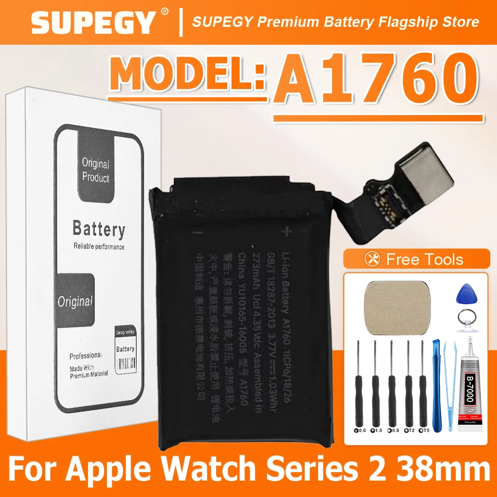 

Аккумулятор SUPEGY A1760 для Apple Watch Series 2 38 мм A1760 A1757, 273 мАч + бесплатные инструменты