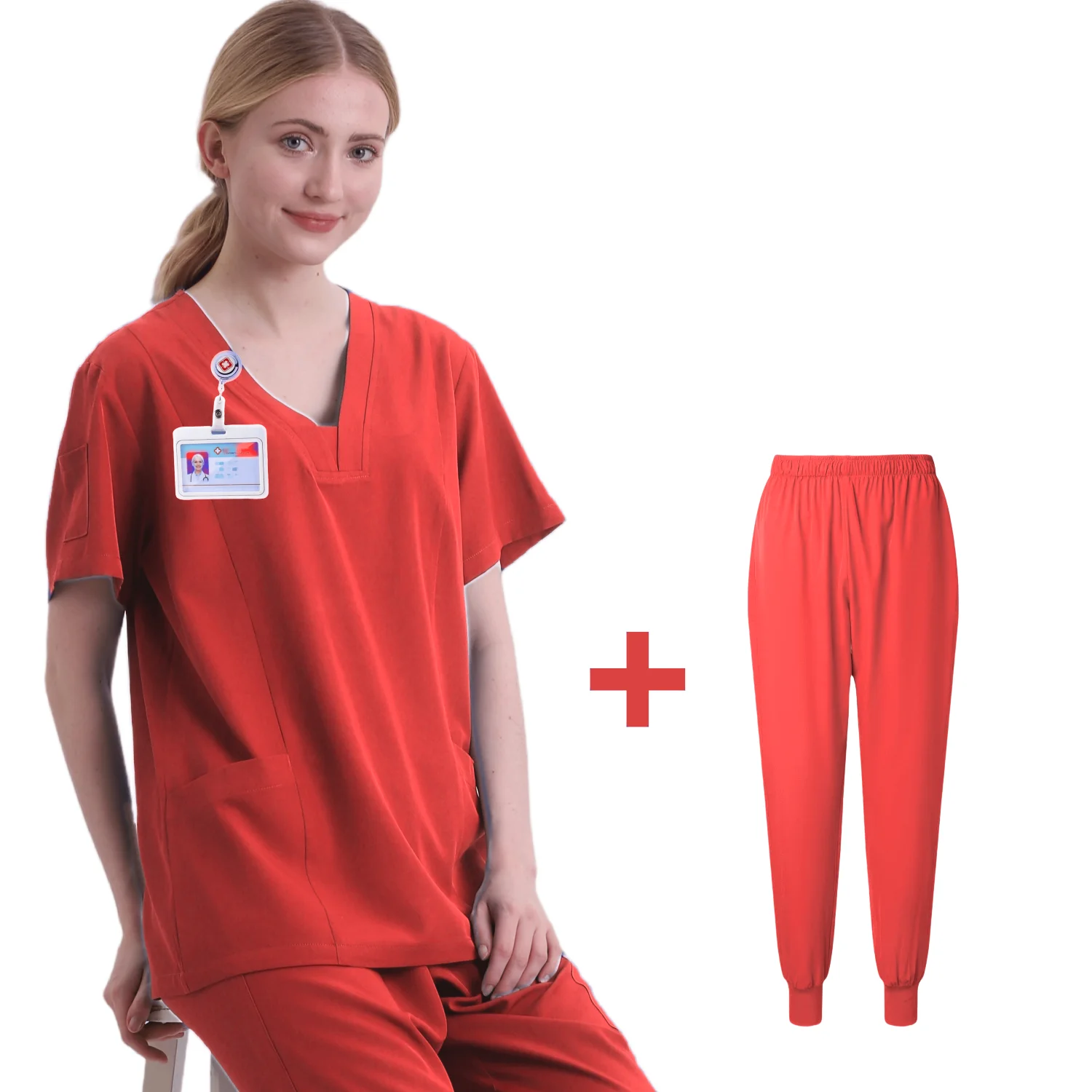 Women Medical Uniforms Elastic Scrubs Sets Hospital Surgical Gowns Short Sleeve Tops Pant Nursing Accessories Doctors Clothes