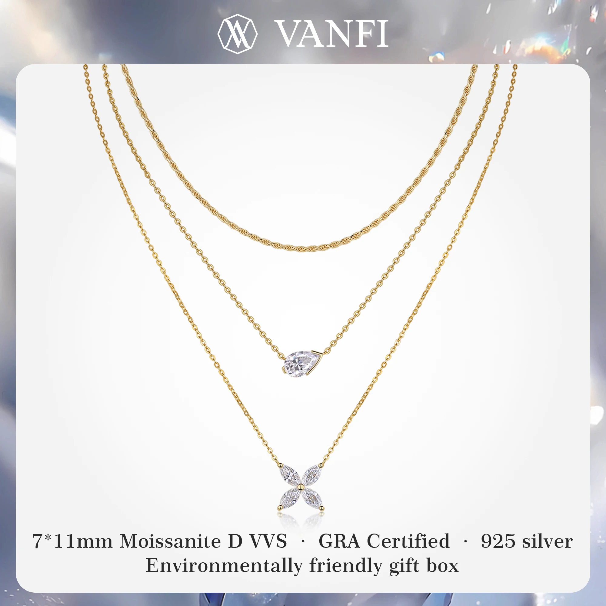 

Kfvanfi Moissanite s925 sterling silver stacking necklace for women plated with 18K gold luxury high clavicle chain fine jewelry