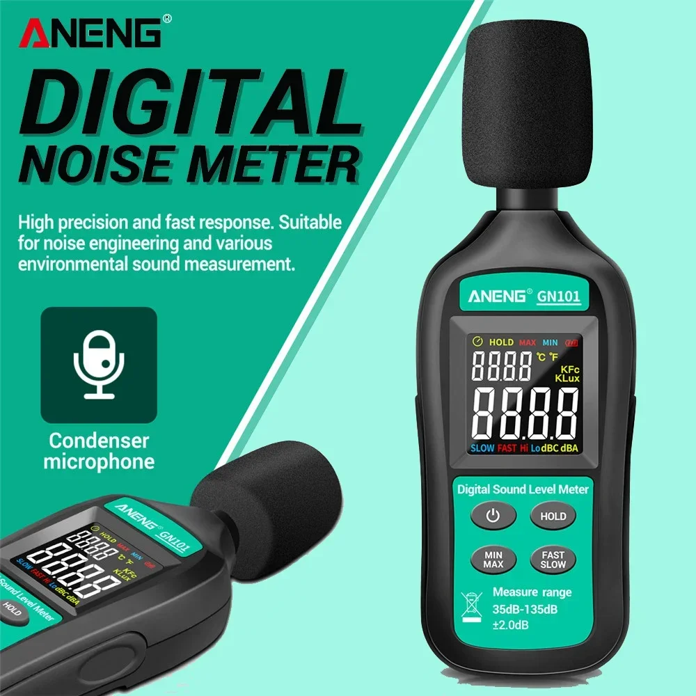 

ANENG GN101 Digital Noise Meter Measurement 35-135 db Intelligent Sound Level Meter Decibel Monitor Logger Diagnostic-Tool