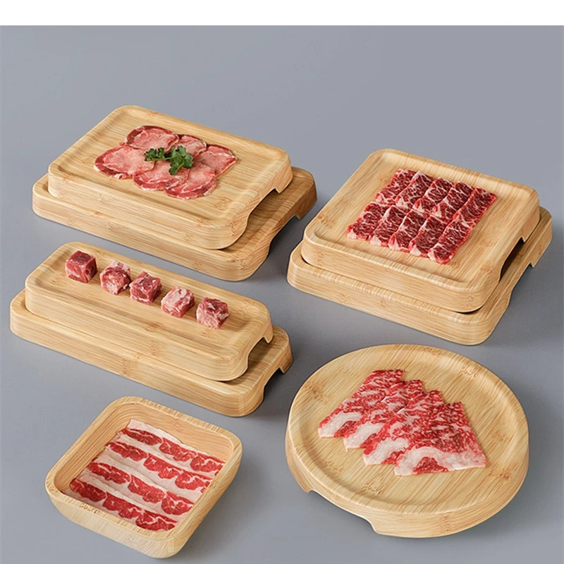 Imitation Wood Grain Plastic Plate Sukiyaki Serving Dish Restaurant Barbecue Steak Home Kitchen Fruit Tableware