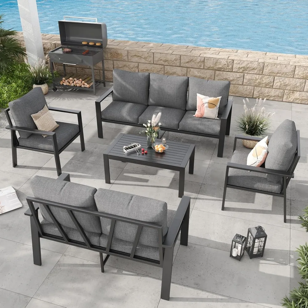 

Outdoor Conversation Sets Aluminum 5-Piece Sofa Set with Coffee Table, Modern Patio Furniture Set for Garden, Lawn, Backyard,Dec