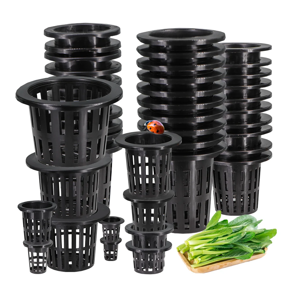 10PCS 11 Sizes Black Plastic Slotted Mesh Cup Hydroponics Pot Bucket Basket Net Heavy Duty Container Aquaponics Orchids Planting