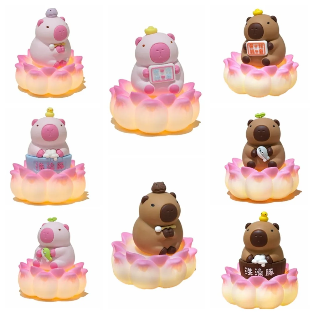 Lotus Base Capybara Figure Toys Figure with Lights Simulation Capibara Model Cute Cartoon Capybara Animals Figures Kid Toy