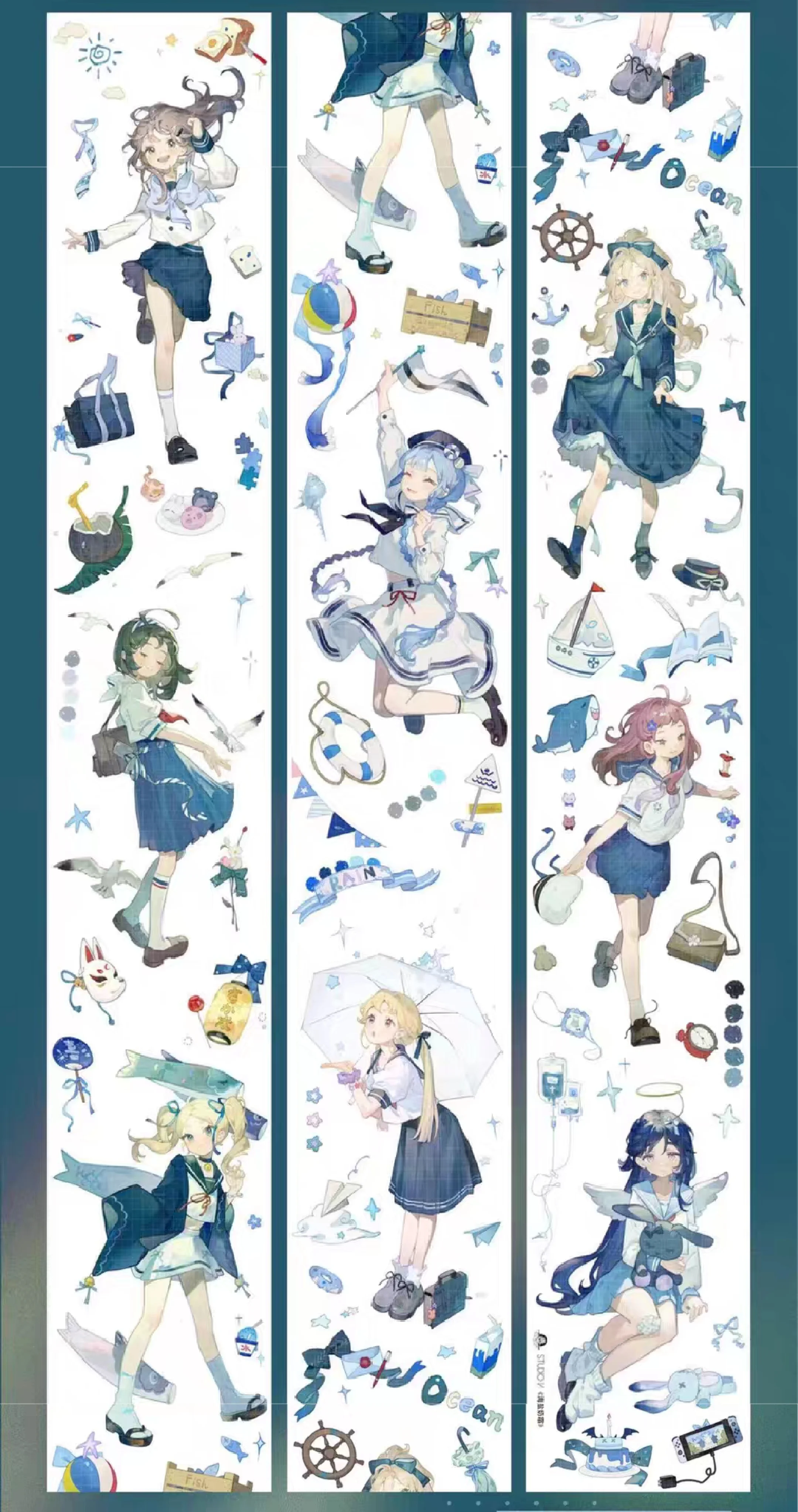 1 bucle PET Washi Tape Sample Studio VI/crema de sal marina/void Dream Weaver/noche y día