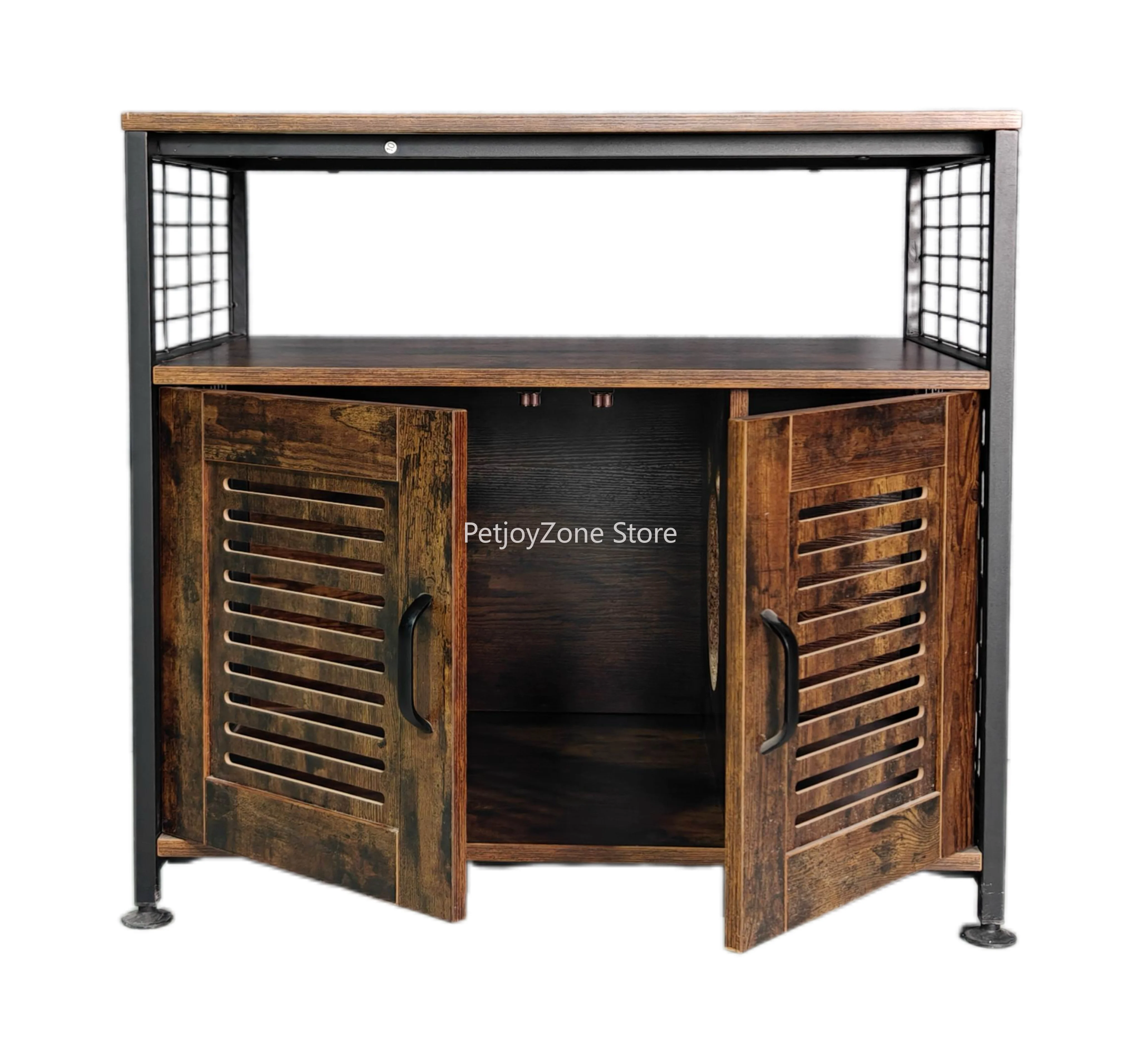 Large Protective Comfortable Wooden Rectangle Dog Crate With Double Doors And Anti-Slip Pull-Out Tray