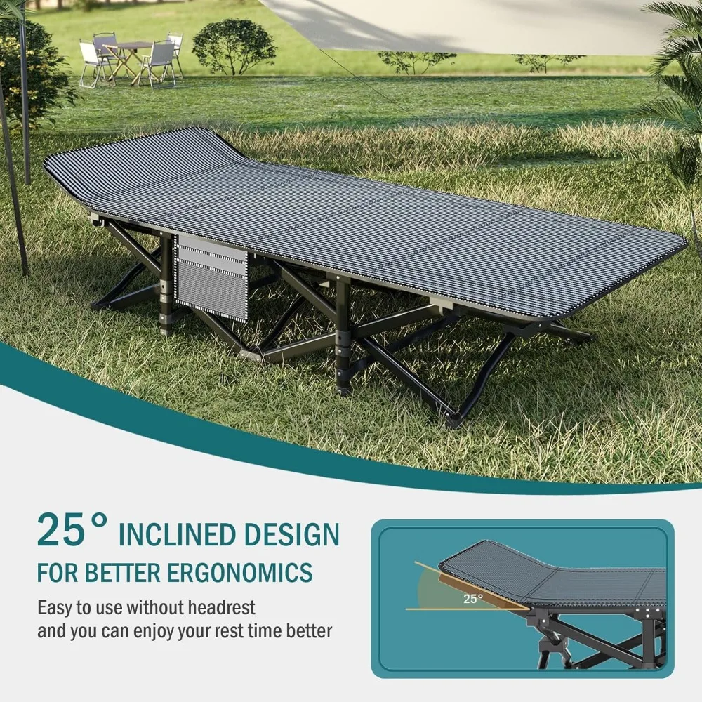 Camping cot for adults, rollaway bed with cushions, portable bed with tote bag, office use, outdoor travel stand 450 lbs