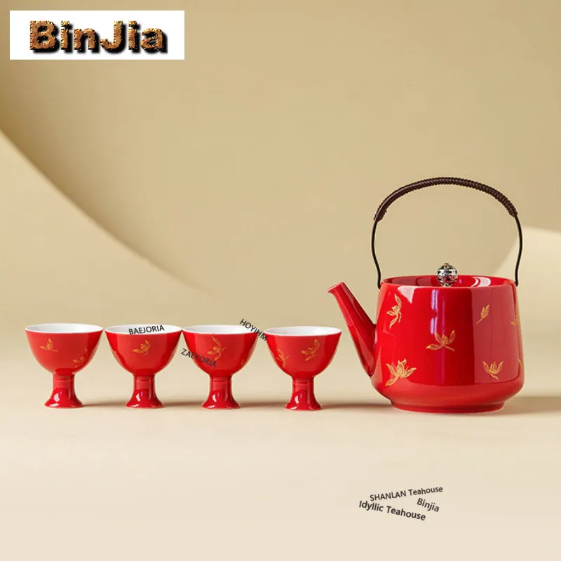 Forbidden City Red Gold Blocking Orchid Tea Set Complete Set Zen Tea Ceremony Set Teapot And Tea Cup Set Cafes Collection Craft
