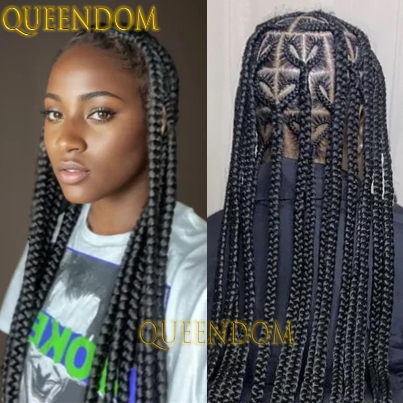 Full Lace 36 Inch Synthetic Braid Wig Knotless Jumbo Heart Shape Braided Wig for Afro Women Goddess Cornrow Plait Box Braids Wig