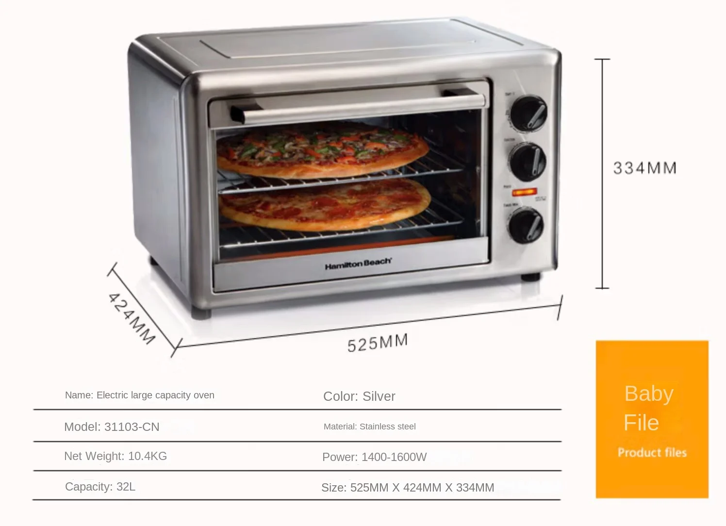 32 liter household multifunctional electric oven with independent temperature control for upper and lower tubes