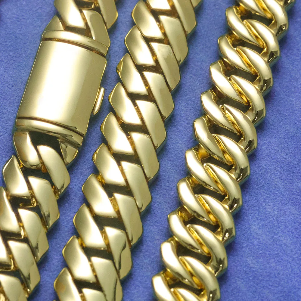 

ESKEEM High Polished Monaco Chains Smooth Necklace 12MM Men Hip Hop Flip Clasp Cuban Link Chain Bracelet Men Women Gift