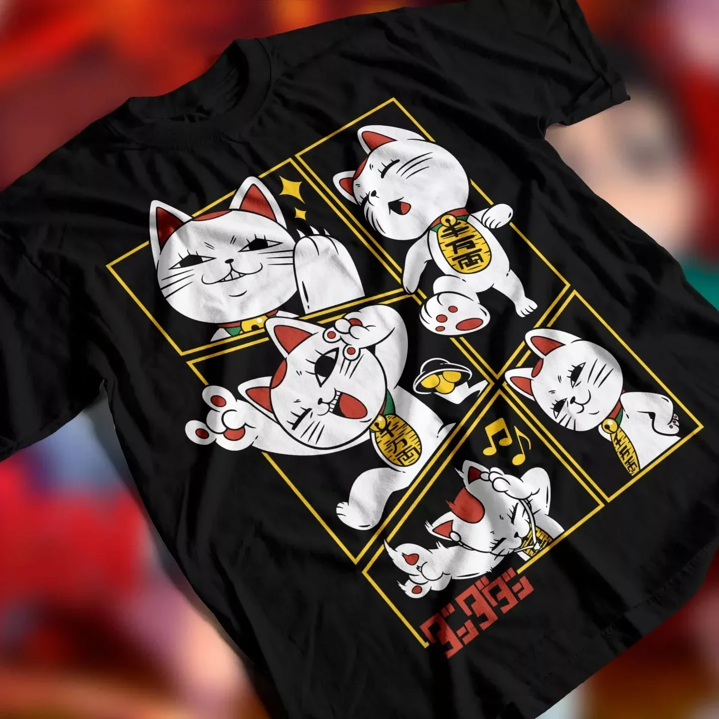 Camiseta Popular de Dandadan Maneki Neko con Diseño de Manga Multipanel, Negra, Holgada, Básica, de Algodón, Estilo Anime, para Uso Diario, para Amantes del Manga