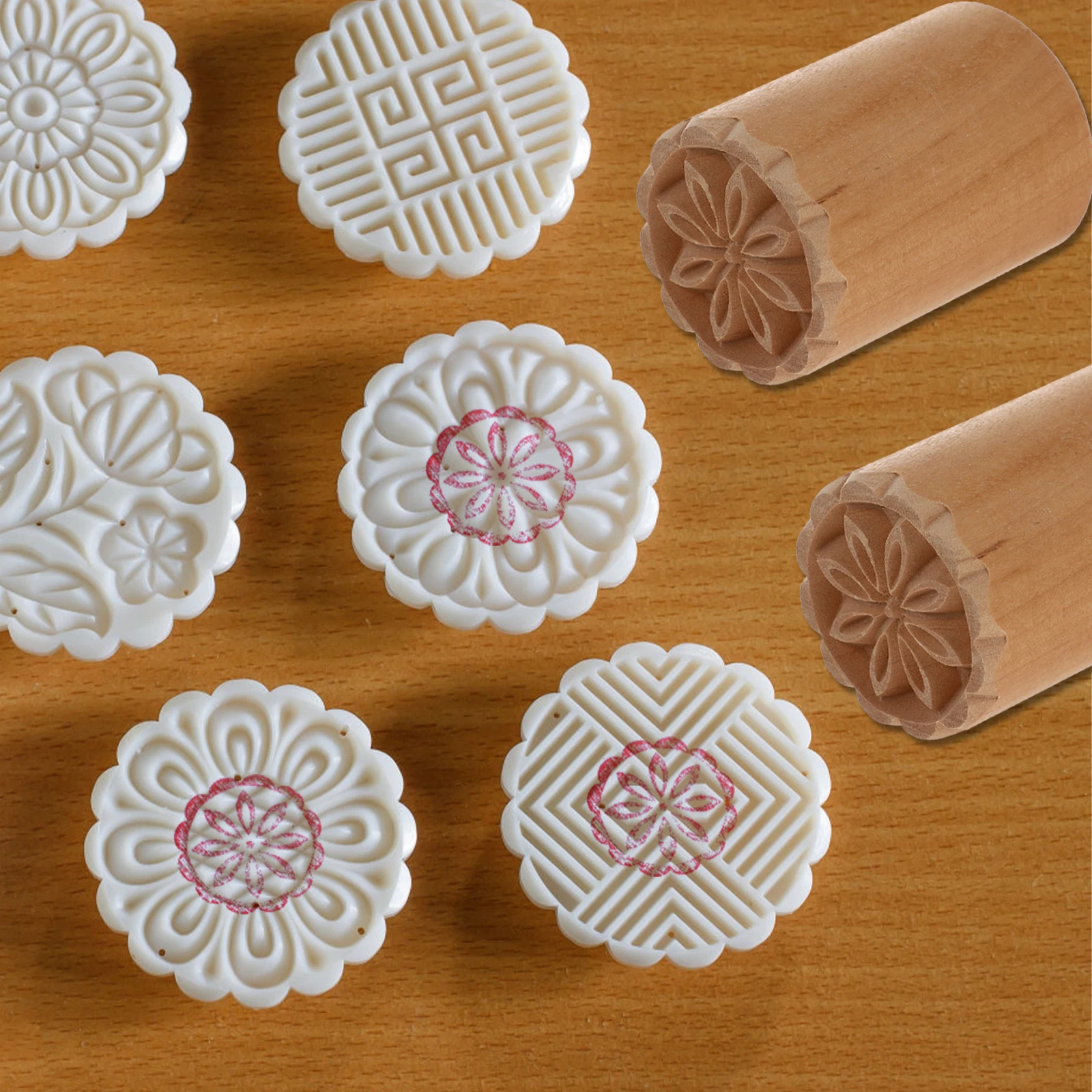 

2Pcs Wooden Dough Stampers Baking Supplies Steamed Bun Seals FoodGrade Safe No Burrs H Polished Pastry Decoration