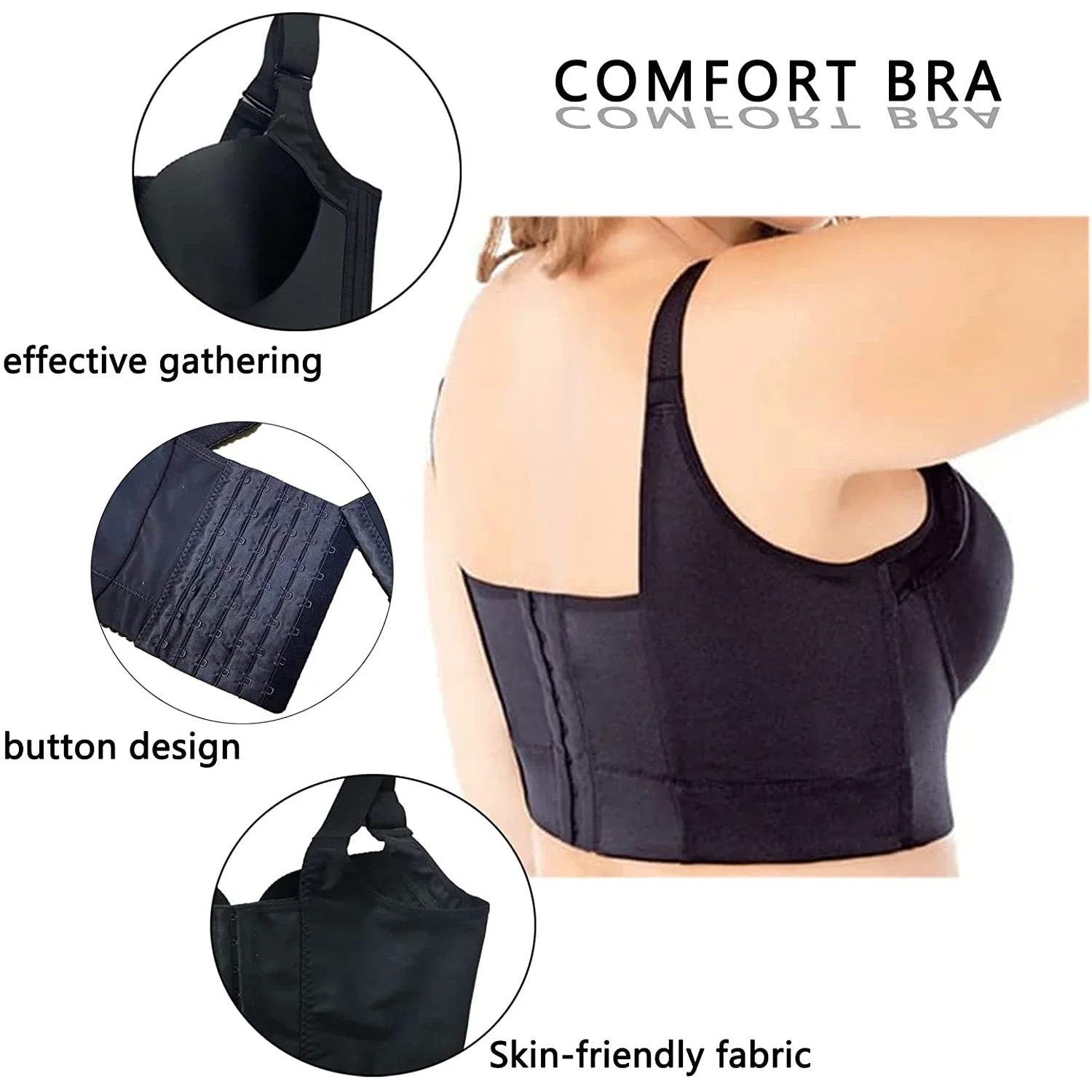 Copo de sutiã profundo para mulheres, cobertura traseira completa, plus size, sutiã push up, esconder costas, roupa interior licenciada fat shpaer