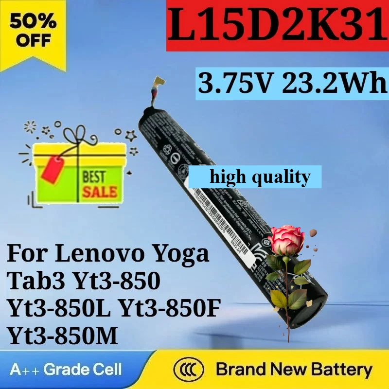 

3.75V 23.2Wh New L15D2K31 Battery for Lenovo Yoga Tab3 Yt3-850 Yt3-850L Yt3-850F Yt3-850M L15C2K31 Replacement Battery 6.2Ah