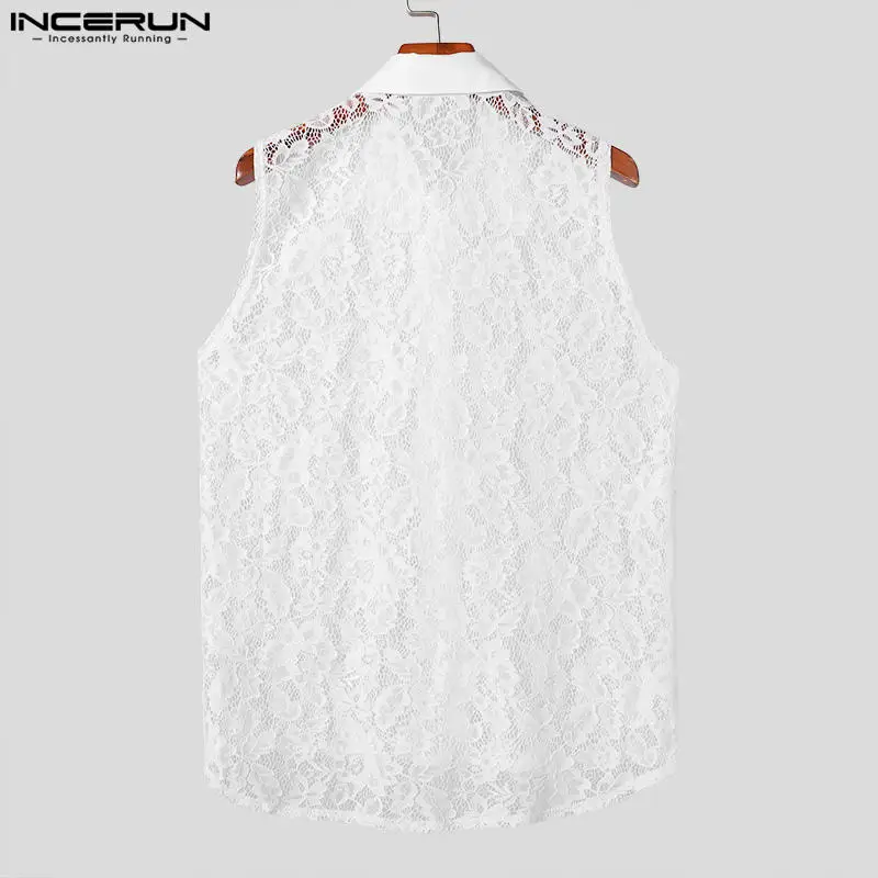 INCERUN-Chemise en dentelle transparente pour hommes, Revers fibrSummer Casual Gilets Streetwear Sexy Party Fashion Vêtements pour hommes S-5XL 2024