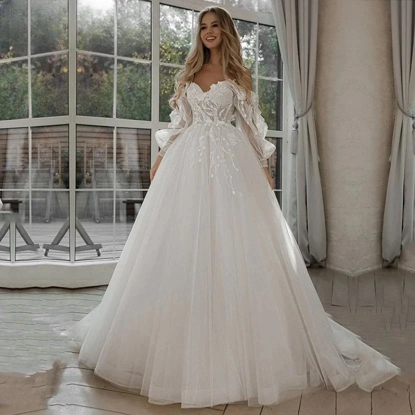 Vestido De Noiva Boho Lace Puffy Tulle Wedding Dresses Bridal Gowns