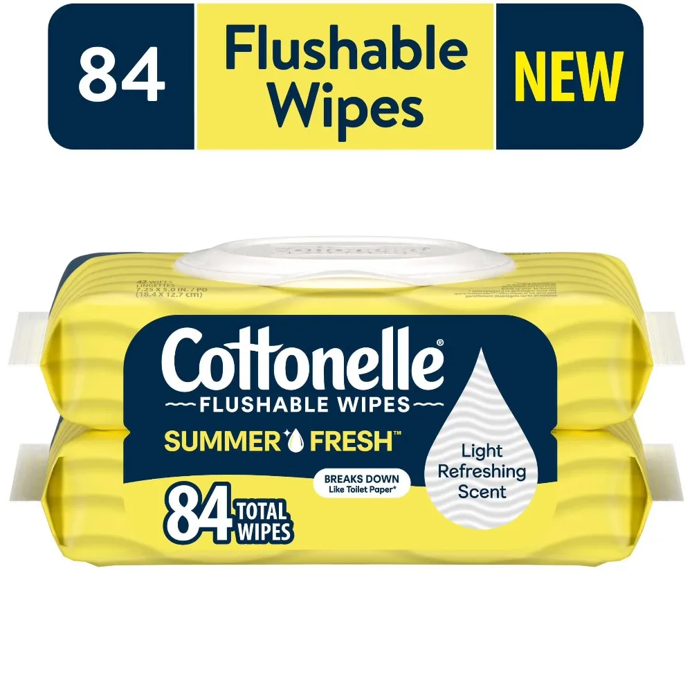 Summer Fresh Scented Flushable Wipes, 2 Pack Big Discount, Great Offer on Eco-Friendly Moist Towelettes for Personal Hygiene, Travel & Baby Care, Cost Effective & Bulk Value view 2