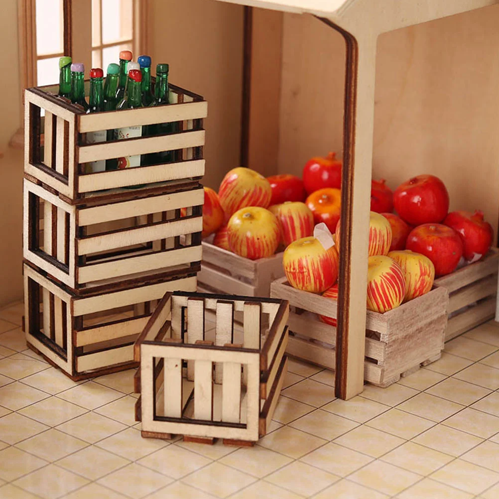 3 uds juguete de dulces en miniatura, marco de madera, juguetes, cesta de frutas, modelo de almacenamiento, muebles, habitación, casa, accesorio para niños