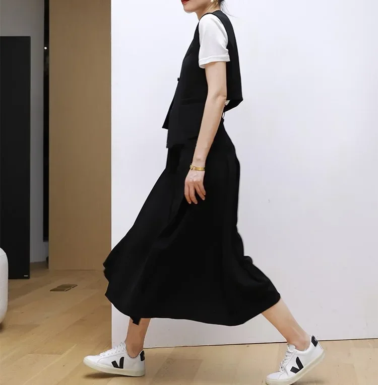 2023 spring and summer new design sense full commuter vest simple skirt mid-length skirt temperament skirt suit