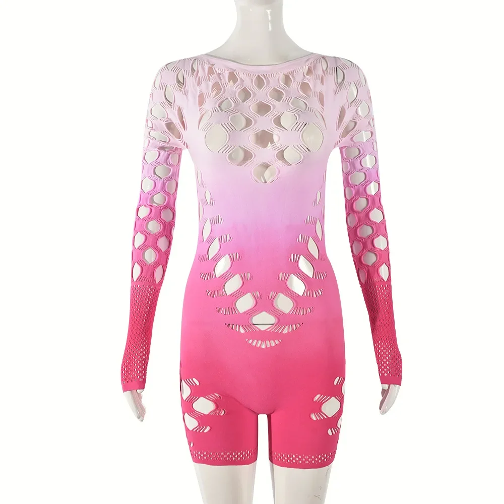 Mono Sexy de una pieza para mujer, traje de una pieza con cuello redondo, manga larga, ropa de Club de medianoche, color rosa, 2024