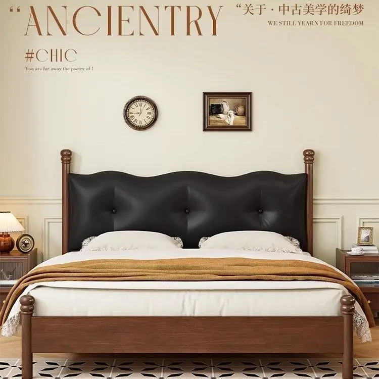 

Nordic antique American wooden bed soft bag 1.5 small apartment modern 1.8 double bed French retro simple wedding bed