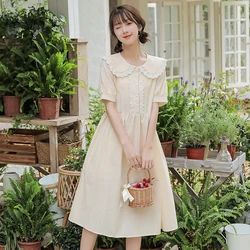 Mori girl solid vestidos New summer fashion short sleeve women kawaii dress