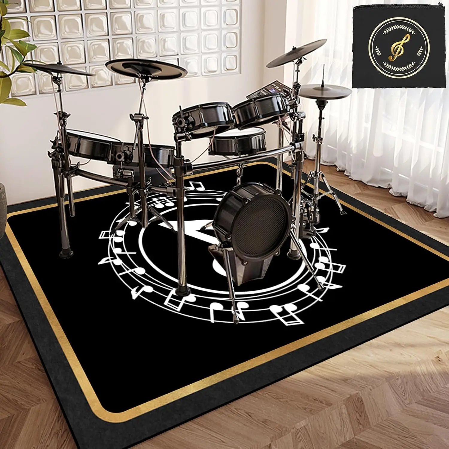 Professional Soundproof Drum Mat, Non-Slip Cover for Bass Snare Jazz Electronic Drums, Noise Reduction Floor Pad Rug