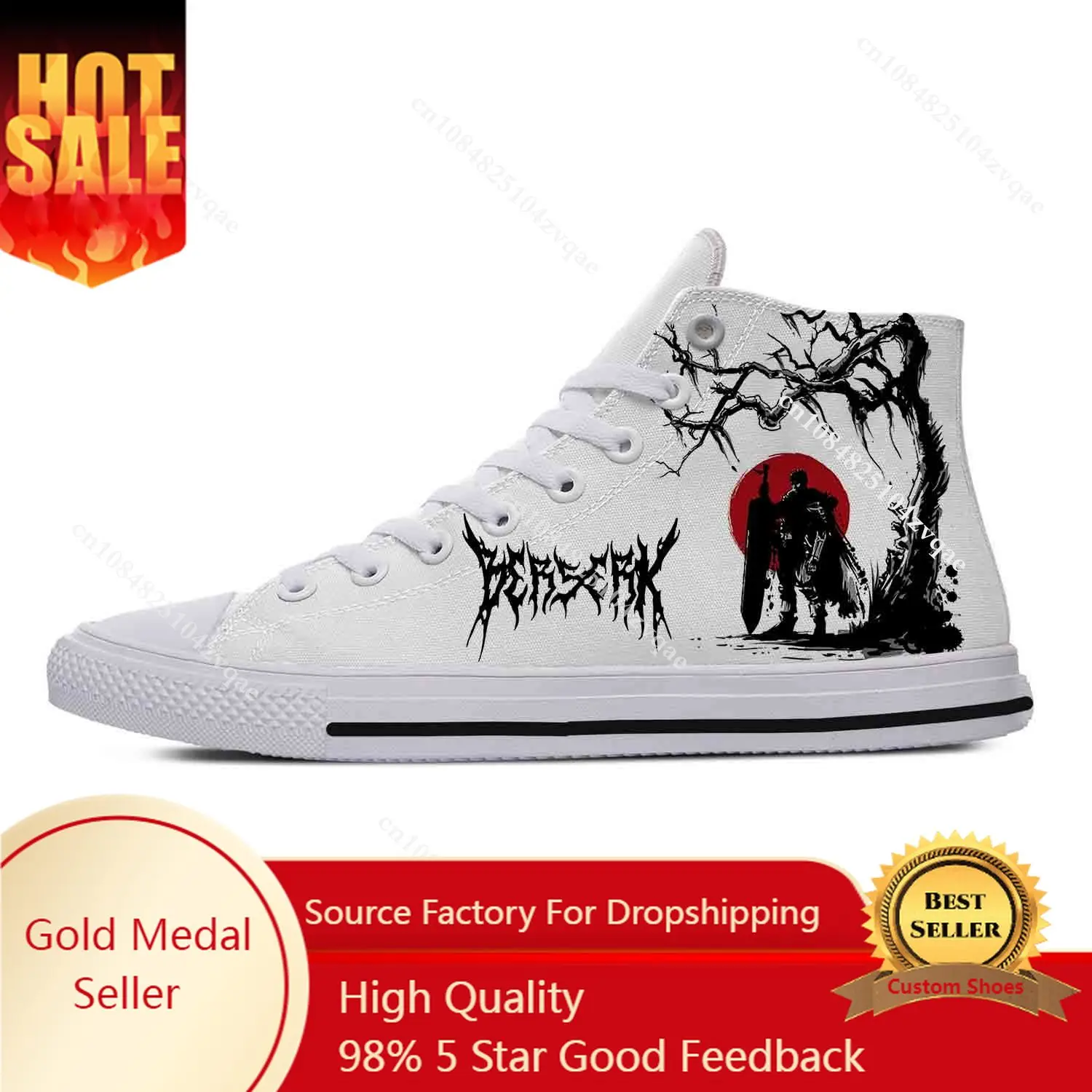 

Anime Berserk Guts High Top Sneakers Mens Womens Teenager Fashion Casual Shoes Canvas Running Shoes 3D Print Lightweight shoe