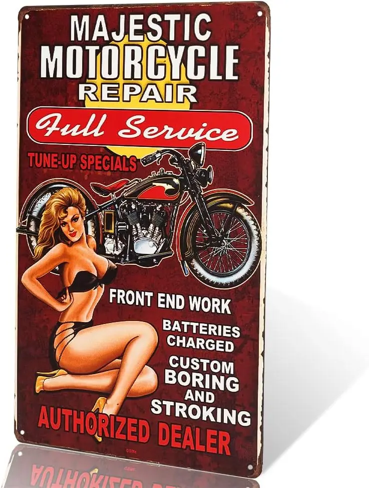 dingleiever-The Full Service Motorcycle repair sign with Pin Up Girl is a great garage or man cave sign sign