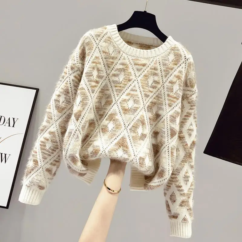 Sweet Prairie Chic Fleece Warm Sweater Women Autumn Winter Fashion Loose Knitting Pullovers Simplicity All-match Knitwear Tops