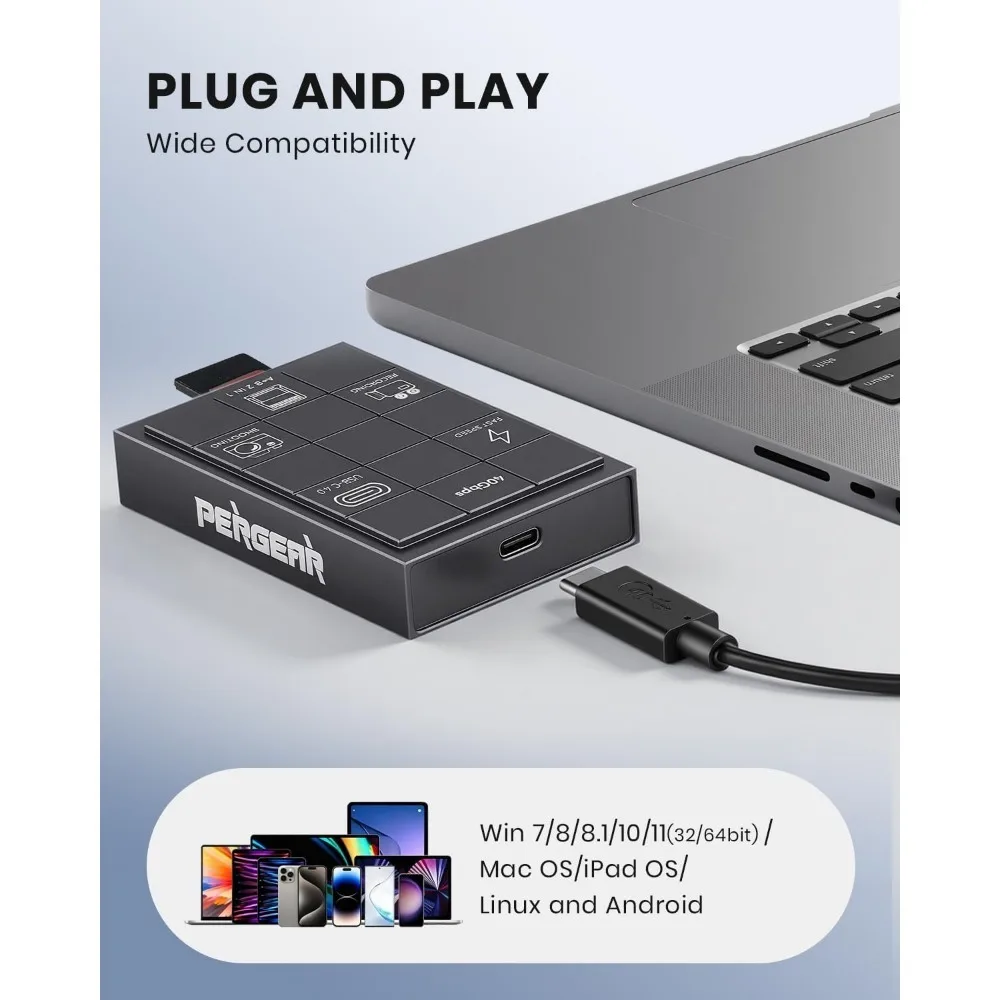 Czytnik kart PERGEAR CFexpress 4.0 typu A i B, szybki czytnik kart pamięci CFexpress 2-w-1 z USB typu C 40 Gb/s, dwa gniazda — zdjęcie produktu 5
