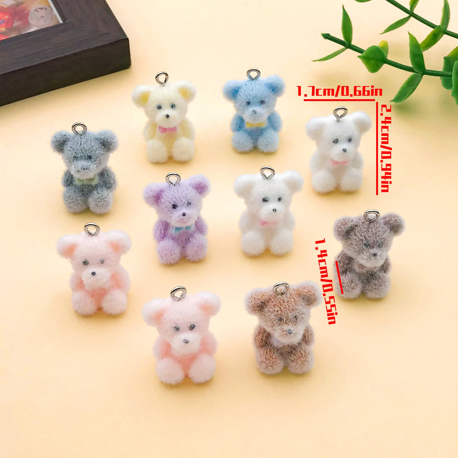 2/10pcs Resin Flocking Cute Little Bear Charms Pendants For DIY Bracelets Necklaces Earrings Jewelry Making Accessories Supplies view 4