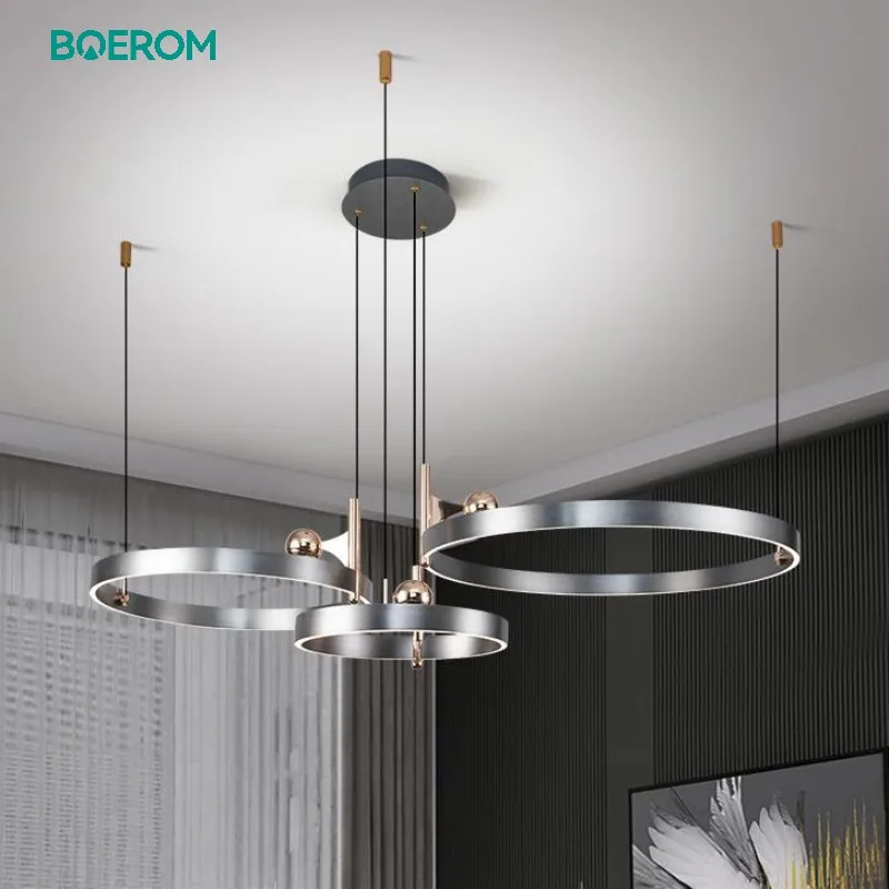 

Modern Gold Luxury LED Chandelier Simple Circle Rings Hanging Pendant Lights for Living Room Decor Minimalist Style for Home Use
