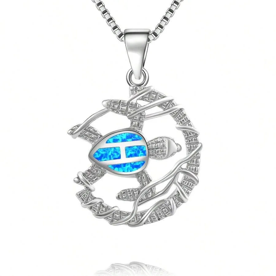 

Ins-Style European And American Blue Opal Mesh Turtle Necklace Turtle Pendant Sweater Chain Opal Necklace
