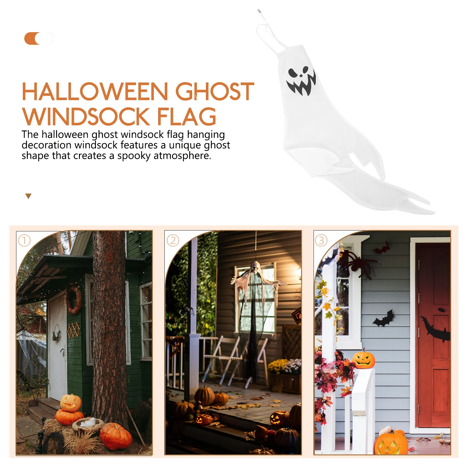 

Halloween Ghost Windsock Glowing Design Spooky Night Decoration Reusable Garden Pendant Easy Setup Halloween Windsock