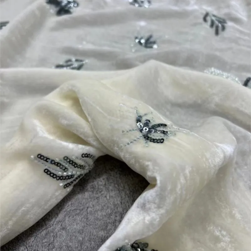 가을, 겨울 무거운 크레페 수 놓은 파란색 실크 벨벳 원단 하나의 꽃 세 가지 색상 중국어 번체 스타일 코트 순수