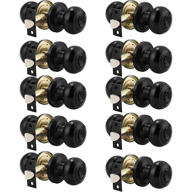 2025 10 Pack Round Privacy Door Knob(Thumb Turn Lock on The Inside), or Bedroom/Bathroom,Black Modern Design Door Hardware