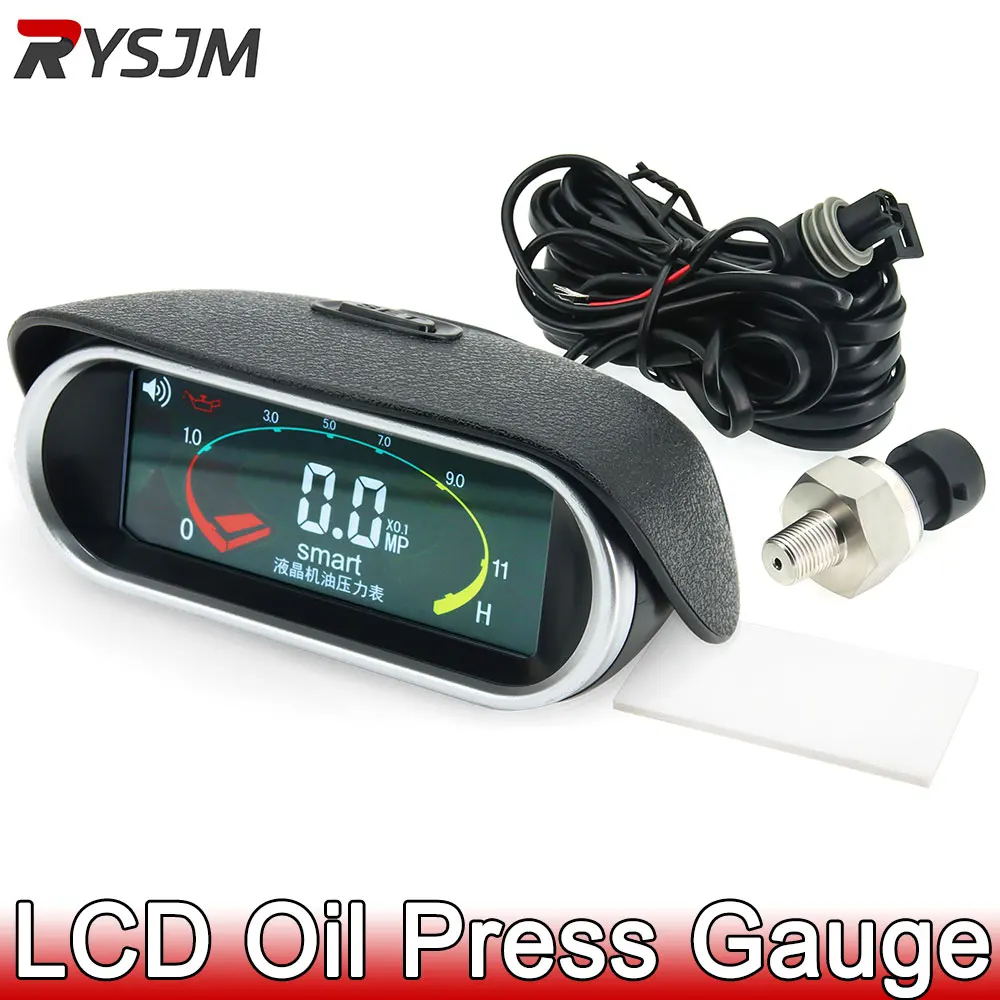 

ЖК-дисплей 12 В/24 В, экскаватор, двигатель грузовика, автомобильный манометр + датчик давления масла, цифровой измеритель давления топлива 1/8NPT