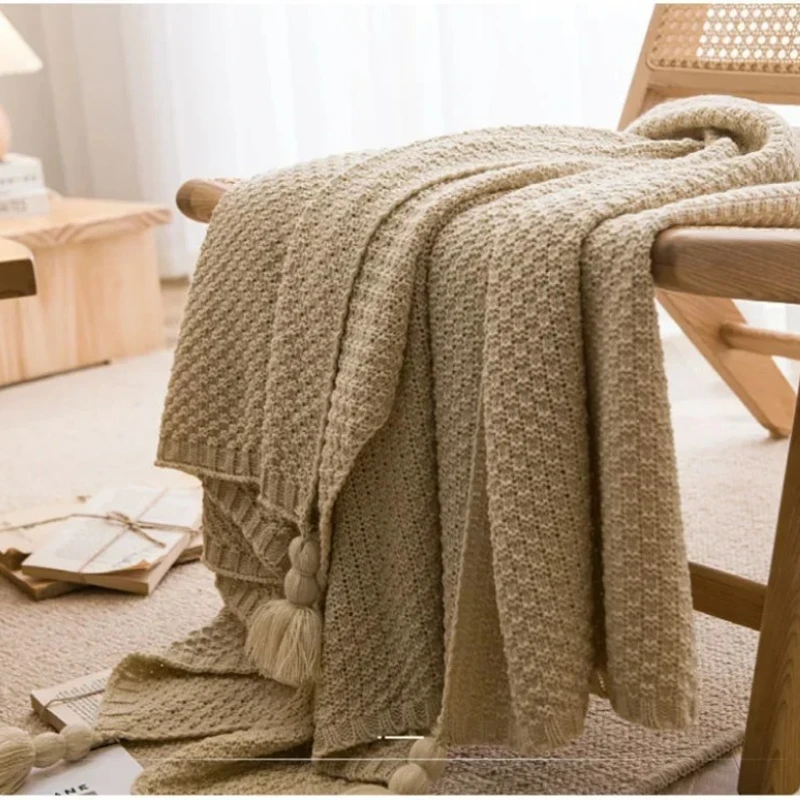 Solid Color Waffle Pattern Embossed Blanket,Nordic INS Blankets for Bed Sofa Couch Chunky Knit Bedspread Knitted Throw Blanket