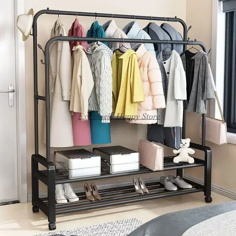 

Shelfs Black Clothes Hanger Stand Rack Metal Bedroom Rail Modern Clothes Rack Shoe Storage Furniture