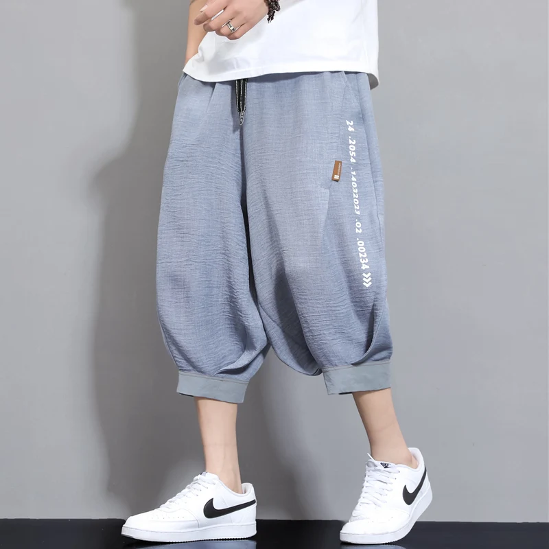 Men's Summer Loose Fit Harlan Lantern Pants Thin Casual Beachwear Seven-Foot Shorts Fashion Urban Style Polyester Fiber