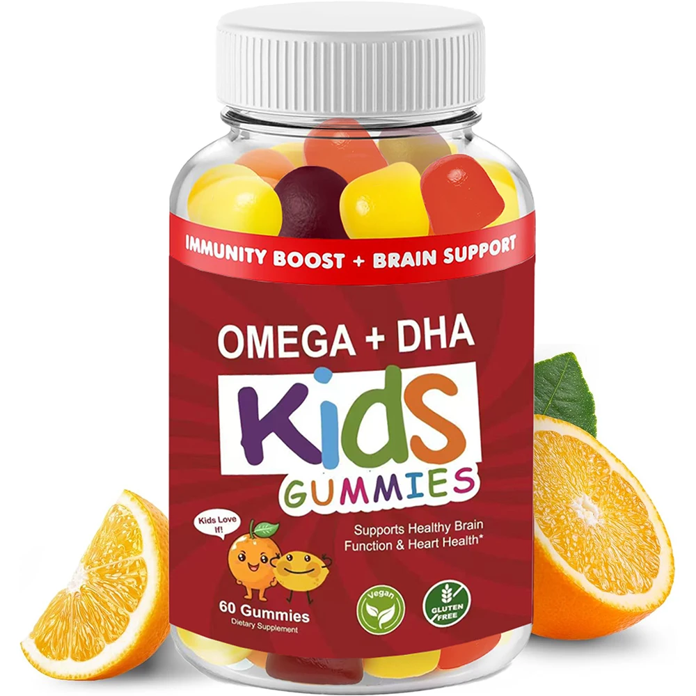 

Kids Multivitamin Gummies for Age 4+ Kids & Teens | Omega 3 6 9 + DHA & Vitamin C, Gluten Free, Three Fruit Flavors, 60 Gummies