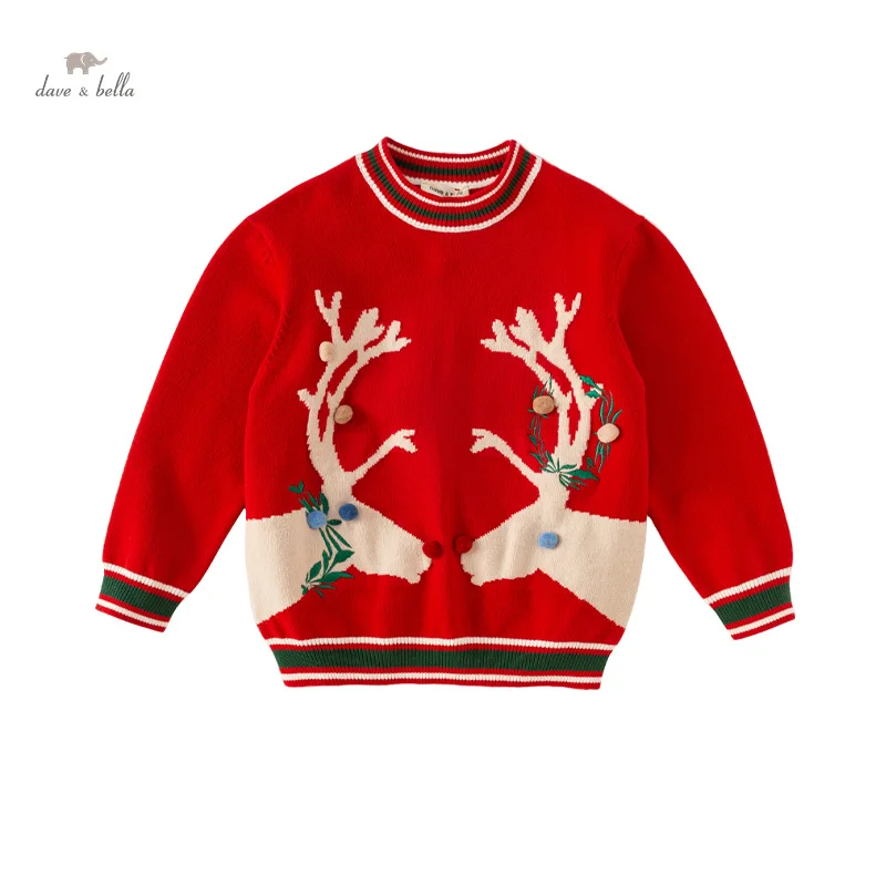 Dave Bella 2023 New Winter Clothes for Girls Tops Knit Christmas Sweater Pullover Fashion Charm Noble Gentle Party DK4237783