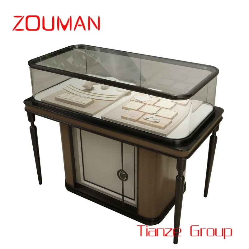 

Custom , Customized Modern Top Grade Stainless Steel Glass Luxury Jewelry Showcase Display Table Cabinet Sets For Shop